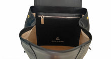 Load image into Gallery viewer, The pictures shows the inside of a black leather backpack